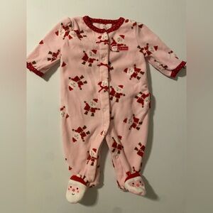 Carter’s Pink Santa Fleece Snap Sleeper Ruffles 3M